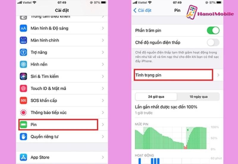 Chọn vào tình trạng pin
